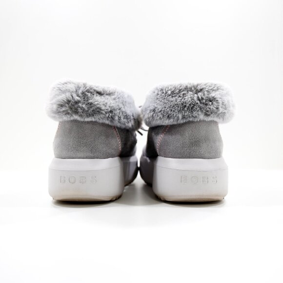 Skechers BOBS Skipper Wave Gray Suede Faux-Fur Lined Platform Booties - 7.5 - Picture 4 of 7